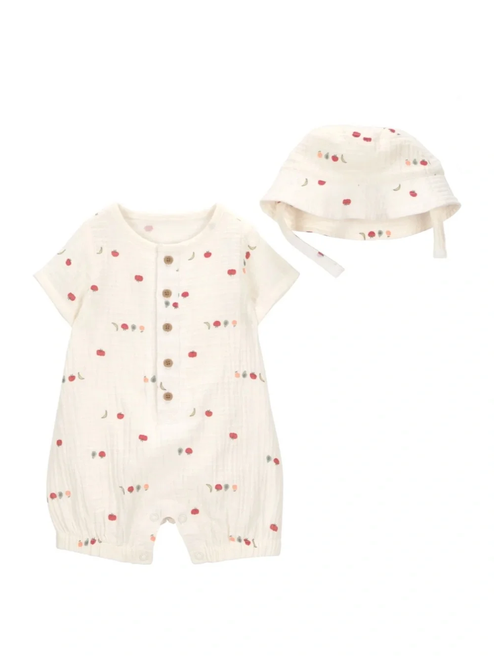 Carter's Cream Romper and Bucket Hat Set With Veggie Print